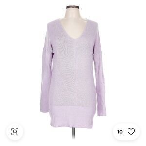 EUC White House Black Market Lilac Knit V-Neck Tunic Length Sweater SZ XL